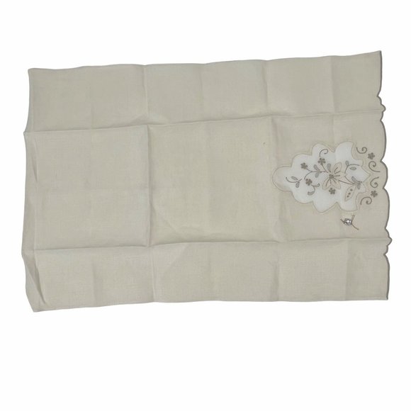 Vintage Set of 2 Beige Floral Embroidered Tea Towels - Picture 6 of 8